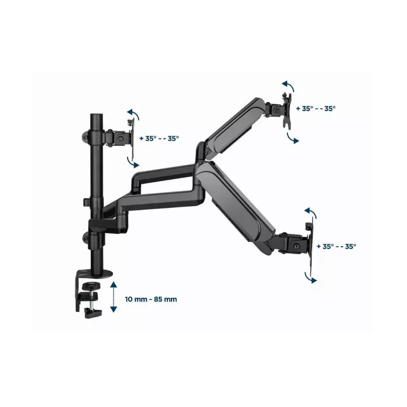 Monitor mount GEMBIRD MA-DA3-01 3-arm desk clamp/grommet for up to 3×27 inch, VESA 75/100, gas spring, black