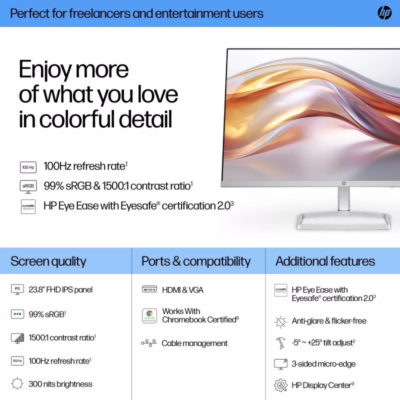 HP Desktop Monitor - Series 5 524sf - 24in - 1920x1080 (FHD) - IPS
