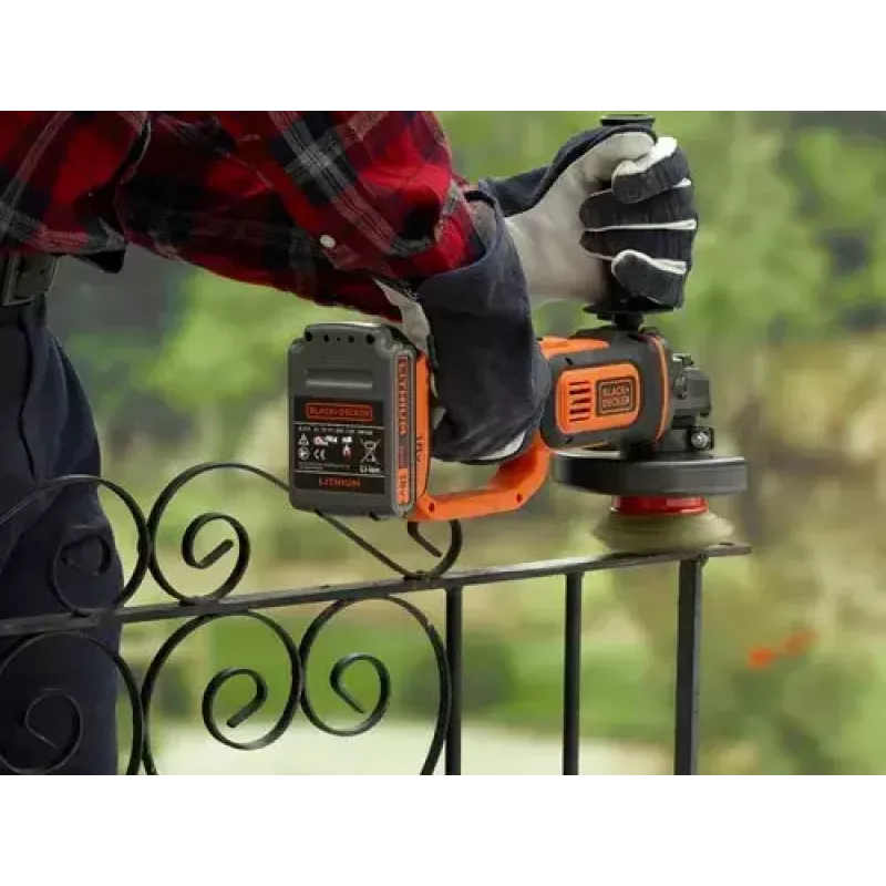 Angle grinder Black & Decker BCG720N — cordless 18V Li-Ion, 12.5 cm disc, up to 8600 RPM, 3 handle positions