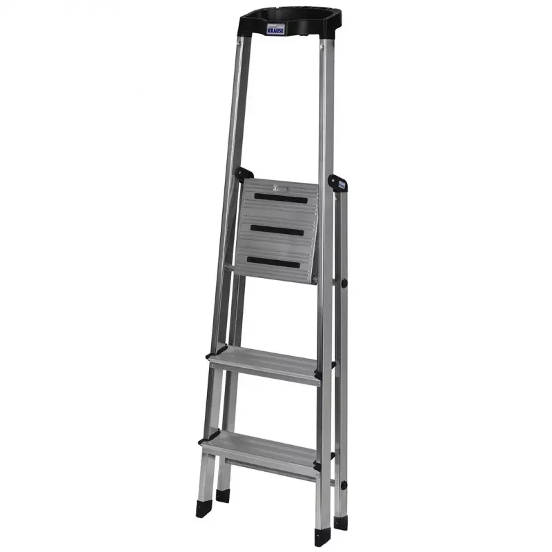 Folding ladder Krause 126313 — aluminium 3-step stepladder, max height 140 cm, load 150 kg, non-slip steps and feet