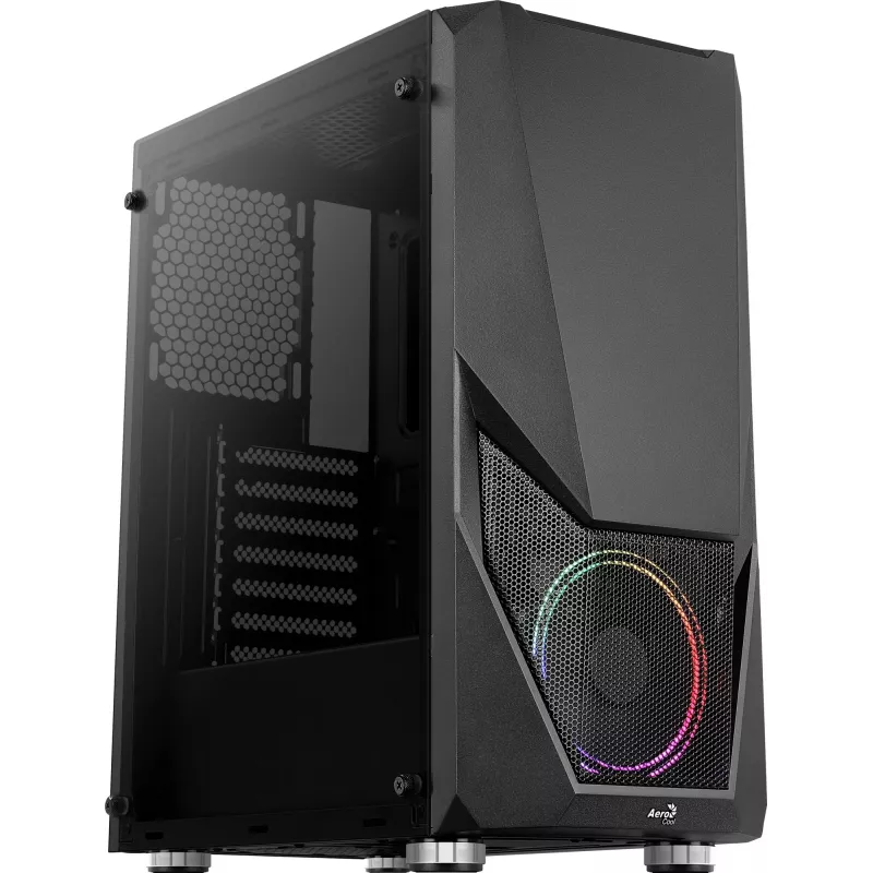 PC case AEROCOOL Zauron Midi Tower Black — Midi-Tower, side window, supports ATX/microATX/Mini-ITX, max GPU 32.5 cm, CPU cooler height 166 mm, 2x 3.5 inch bays, 4x 2.5 inch bays