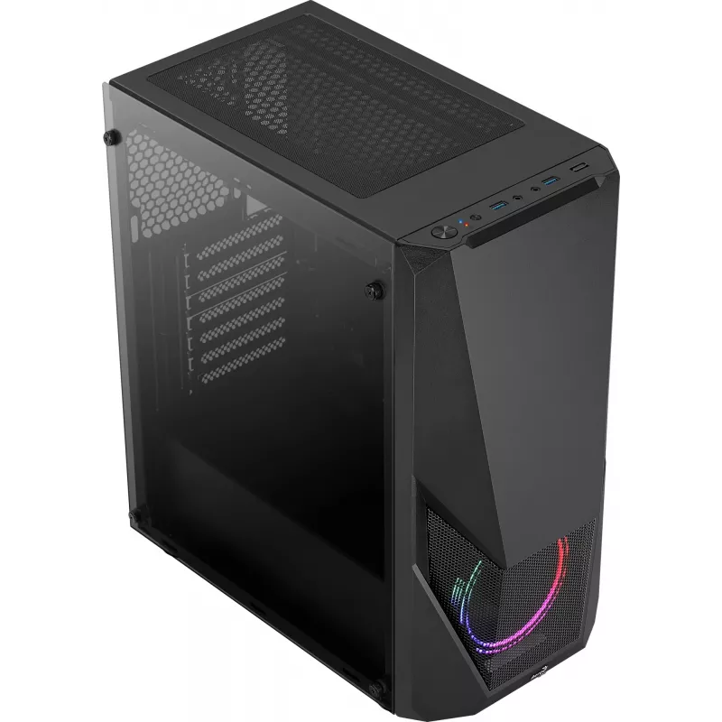 PC case AEROCOOL Zauron Midi Tower Black — Midi-Tower, side window, supports ATX/microATX/Mini-ITX, max GPU 32.5 cm, CPU cooler height 166 mm, 2x 3.5 inch bays, 4x 2.5 inch bays