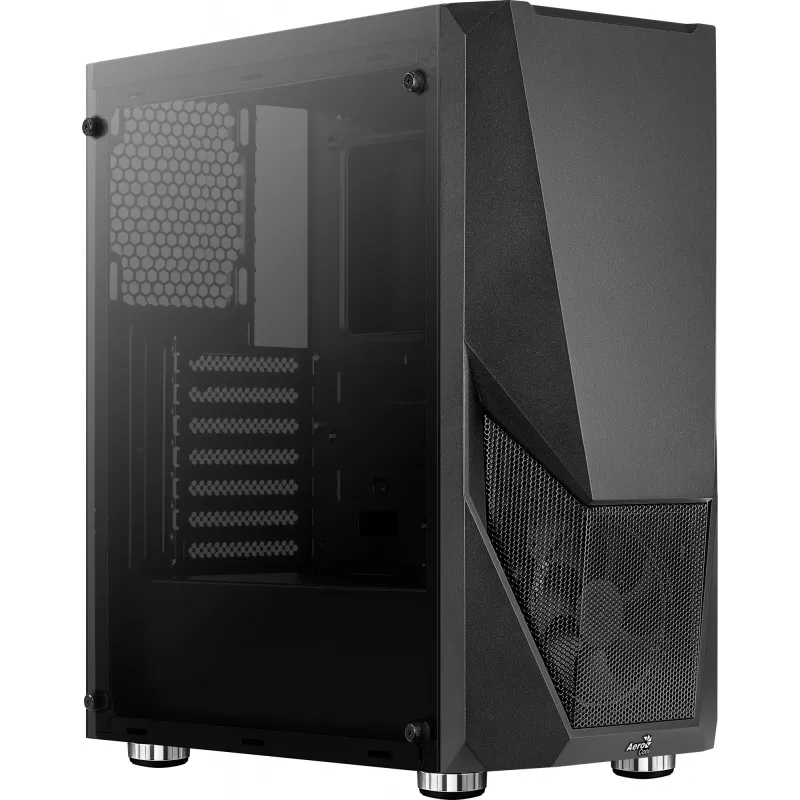 PC case AEROCOOL Zauron Midi Tower Black — Midi-Tower, side window, supports ATX/microATX/Mini-ITX, max GPU 32.5 cm, CPU cooler height 166 mm, 2x 3.5 inch bays, 4x 2.5 inch bays