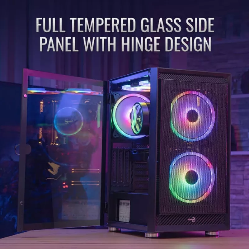 PC Midi Tower case AEROCOOL Graphite‑G‑BK‑v2 — Black, ATX/Micro‑ATX/Mini‑ITX, front 2×140mm+rear 1×140mm