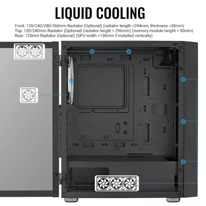 PC Midi Tower case AEROCOOL Graphite‑G‑BK‑v2 — Black, ATX/Micro‑ATX/Mini‑ITX, front 2×140mm+rear 1×140mm