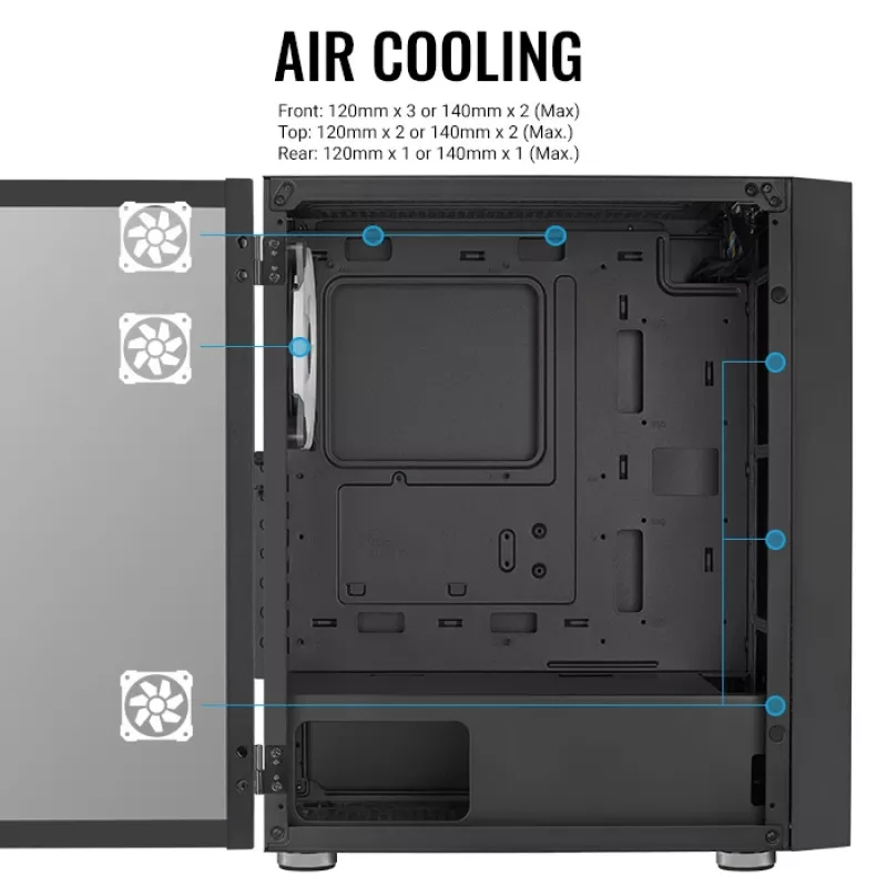 PC Midi Tower case AEROCOOL Graphite‑G‑BK‑v2 — Black, ATX/Micro‑ATX/Mini‑ITX, front 2×140mm+rear 1×140mm