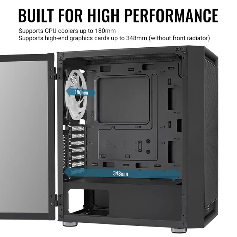 PC Midi Tower case AEROCOOL Graphite‑G‑BK‑v2 — Black, ATX/Micro‑ATX/Mini‑ITX, front 2×140mm+rear 1×140mm