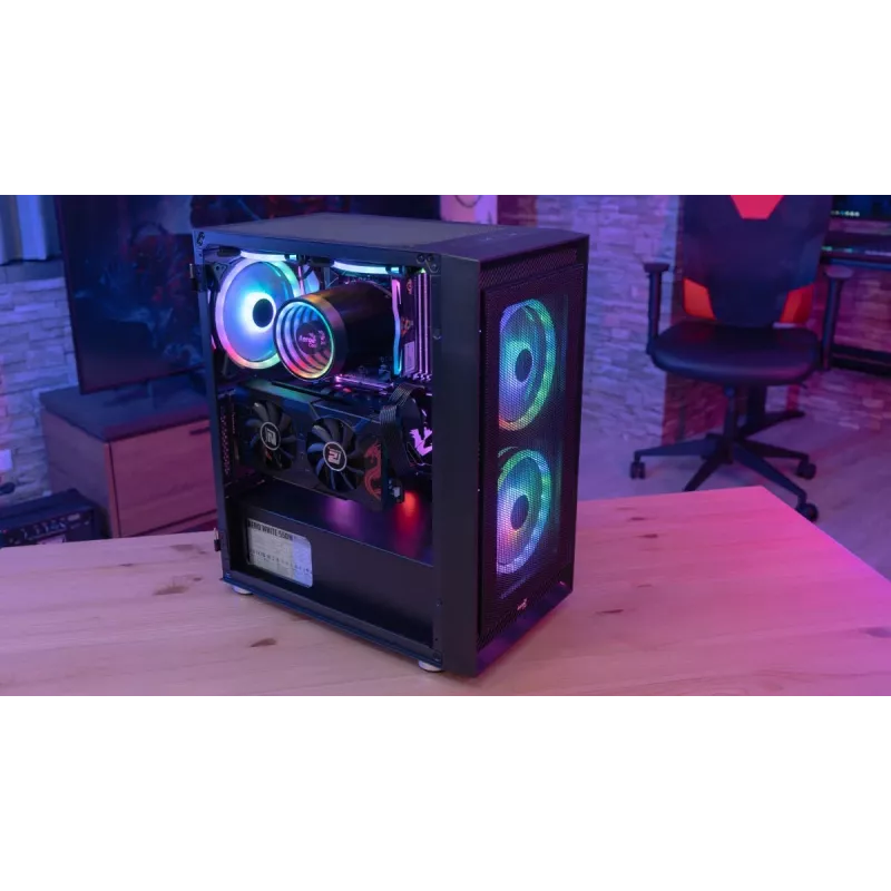 PC Midi Tower case AEROCOOL Graphite‑G‑BK‑v2 — Black, ATX/Micro‑ATX/Mini‑ITX, front 2×140mm+rear 1×140mm