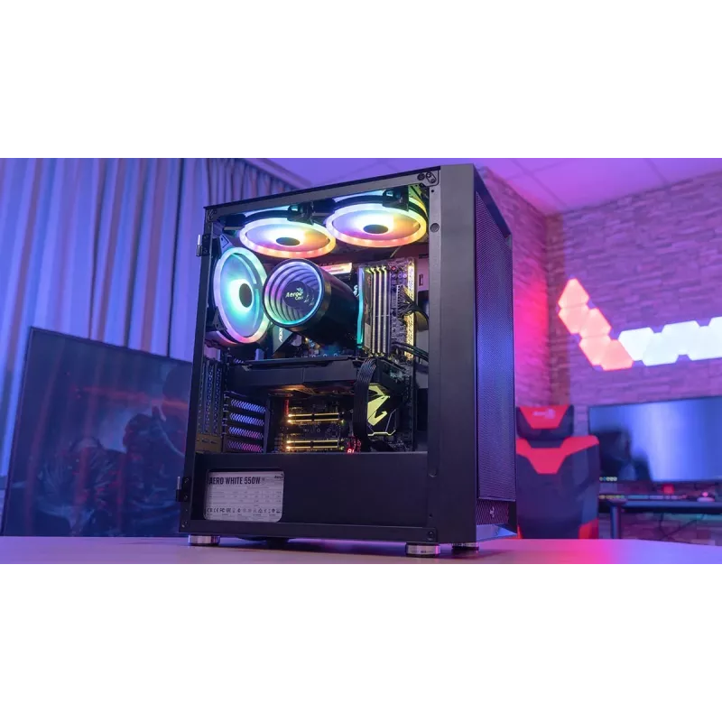 PC Midi Tower case AEROCOOL Graphite‑G‑BK‑v2 — Black, ATX/Micro‑ATX/Mini‑ITX, front 2×140mm+rear 1×140mm