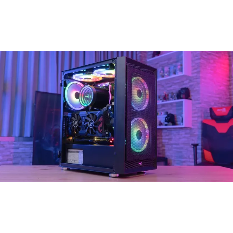 PC Midi Tower case AEROCOOL Graphite‑G‑BK‑v2 — Black, ATX/Micro‑ATX/Mini‑ITX, front 2×140mm+rear 1×140mm