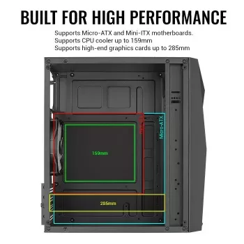 PC case AEROCOOL Raider Mini G V3 Mini-ITX / microATX, black, side window, green LED, max GPU 285 mm, CPU cooler 159 mm