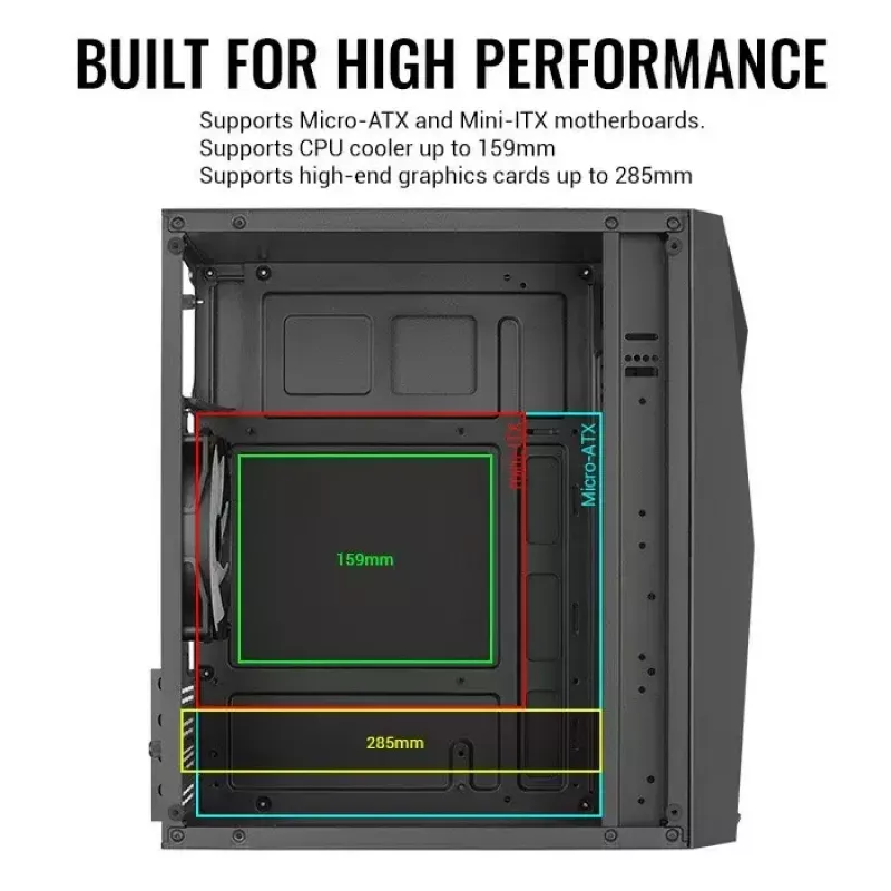 PC case AEROCOOL Raider Mini G V3 Mini-ITX / microATX, black, side window, green LED, max GPU 285 mm, CPU cooler 159 mm