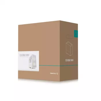 PC case DeepCool CH360 micro ATX white — tempered glass, 2x140mm front fans, USB-C, supports GPUs up to 320 mm