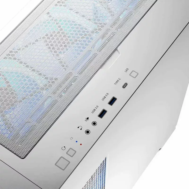 PC Case MODECOM HORIZON FLOW MIDI White — Midi-Tower, ARGB, Tempered Glass, micro ATX, USB-C, 3x140mm front, 1x140mm rear, GPU up to 400 mm, CPU cooler height 172 mm