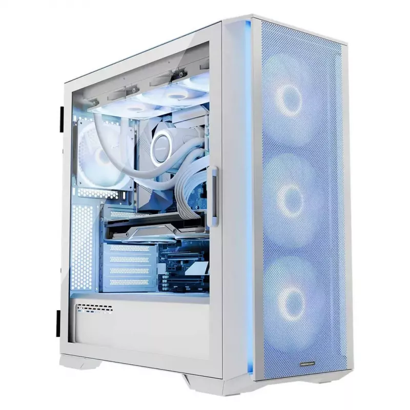 PC Case MODECOM HORIZON FLOW MIDI White — Midi-Tower, ARGB, Tempered Glass, micro ATX, USB-C, 3x140mm front, 1x140mm rear, GPU up to 400 mm, CPU cooler height 172 mm