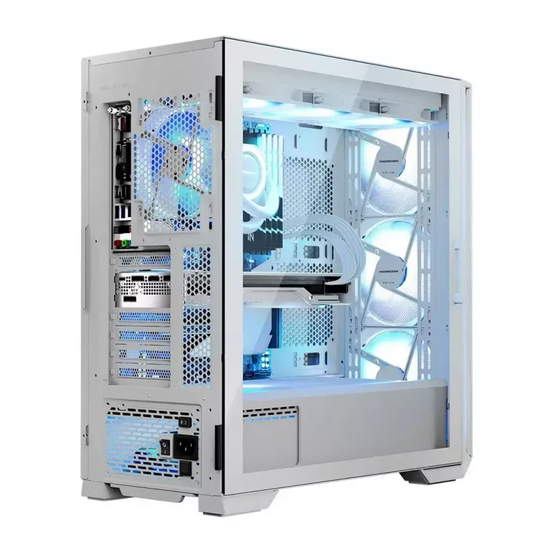 PC Case MODECOM HORIZON FLOW MIDI White — Midi-Tower, ARGB, Tempered Glass, micro ATX, USB-C, 3x140mm front, 1x140mm rear, GPU up to 400 mm, CPU cooler height 172 mm