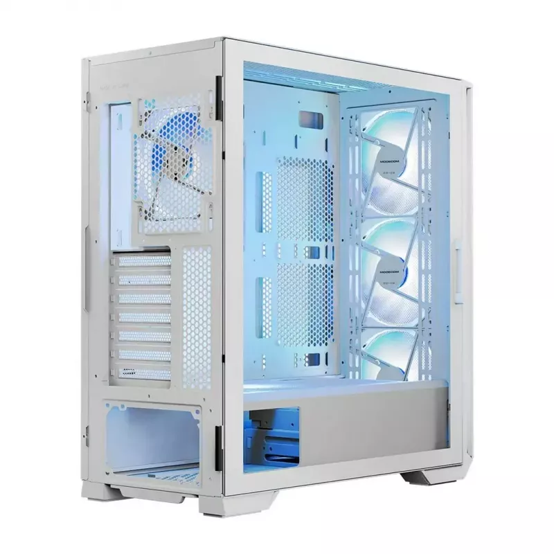 PC Case MODECOM HORIZON FLOW MIDI White — Midi-Tower, ARGB, Tempered Glass, micro ATX, USB-C, 3x140mm front, 1x140mm rear, GPU up to 400 mm, CPU cooler height 172 mm