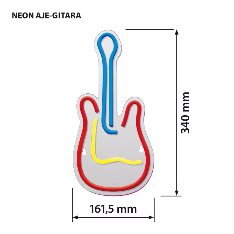 LED neon sign ActiveJet AJE-NEON GUITAR multicolour USB 5V, 240×176×20 mm, surfaced mount