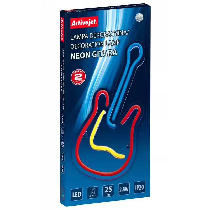 LED neon sign ActiveJet AJE-NEON GUITAR multicolour USB 5V, 240×176×20 mm, surfaced mount