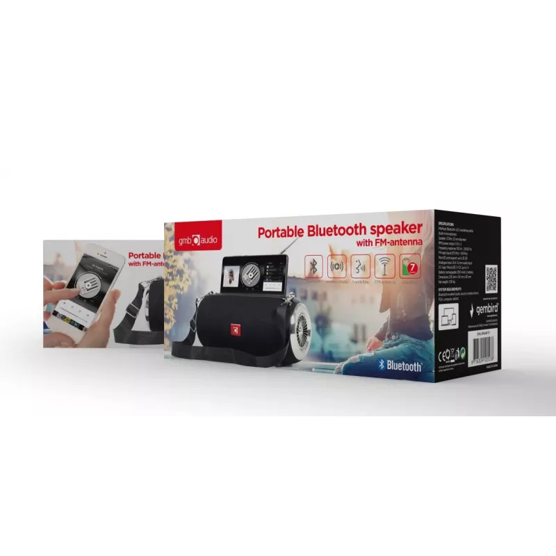 GEMBIRD Portable BT Speaker FM-Radio with Antenna - Black