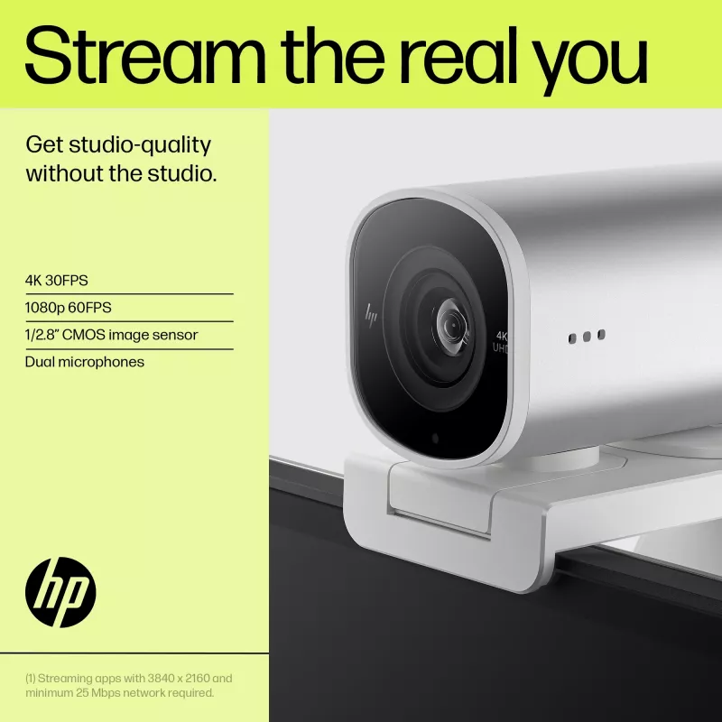 HP 960 4K Streaming Webcam, 8 MP, 3840 x 2160 pixels, 4K Ultra HD, 30 fps, 5x, Home