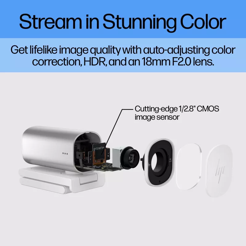 HP 960 4K Streaming Webcam, 8 MP, 3840 x 2160 pixels, 4K Ultra HD, 30 fps, 5x, Home