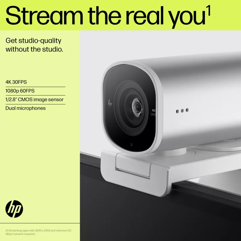 HP 960 4K Streaming Webcam, 8 MP, 3840 x 2160 pixels, 4K Ultra HD, 30 fps, 5x, Home
