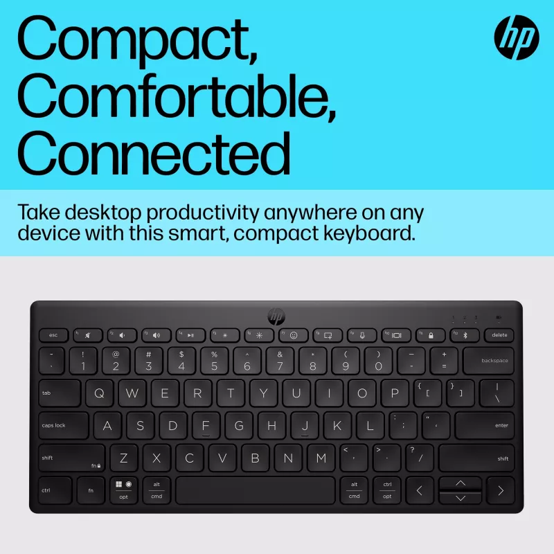 HP 350 Compact Multi-Device Bluetooth Keyboard, Wireless, Bluetooth, Mechanical, QWERTY, Black