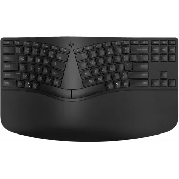 HP 965 Ergonomic Wireless Keyboard, Full-size (100%), Wireless, RF Wireless + Bluetooth, Membrane, QWERTY, Black