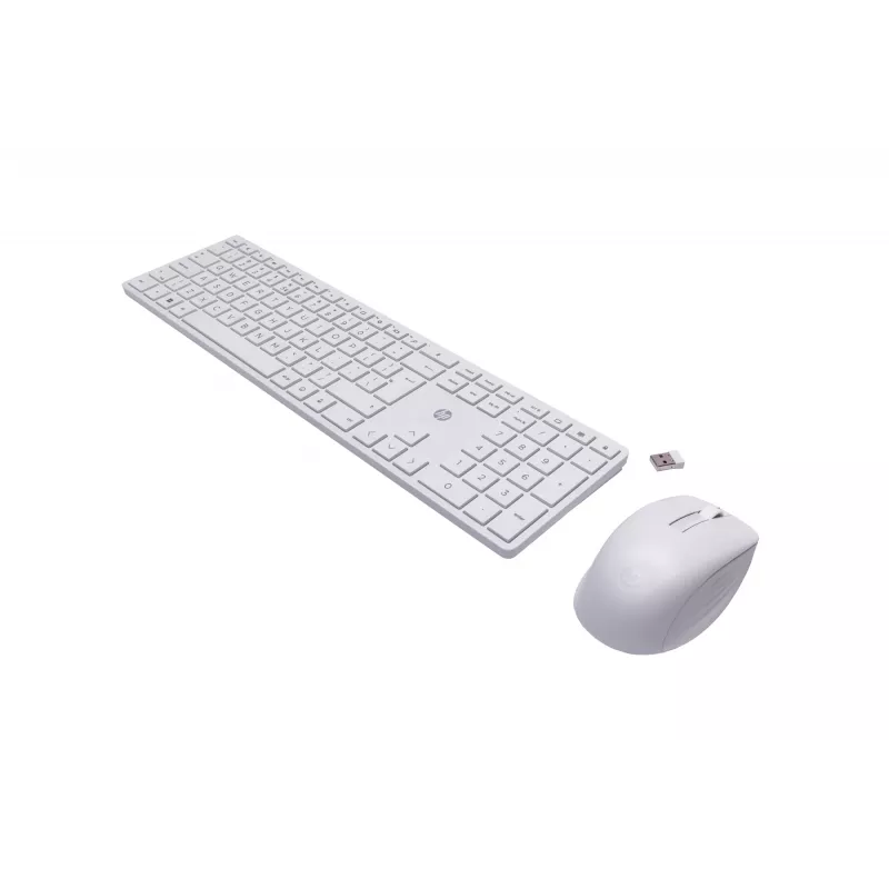 HP 650 Wireless Keyboard and Mouse Combo, Wireless, RF Wireless, Membrane, QWERTY, White, Mouse included