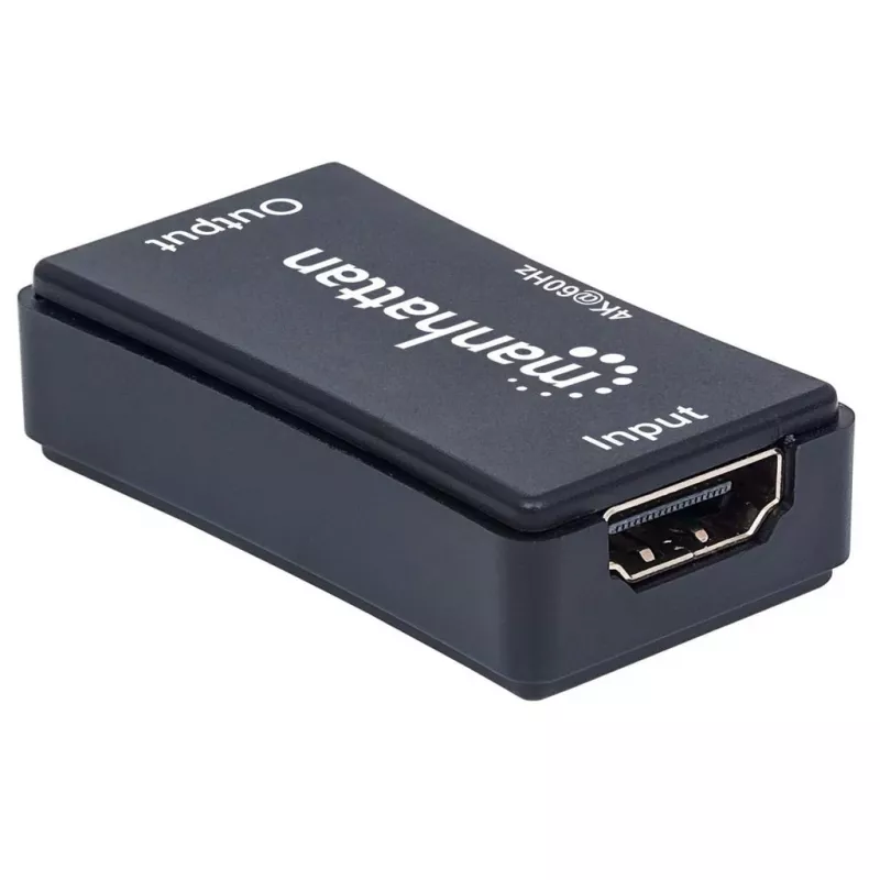 AV repeater Manhattan HDMI Repeater 4K@60Hz, 1xHDMI in/out, 600 MHz bandwidth, up to 40 m, micro‑USB power, black