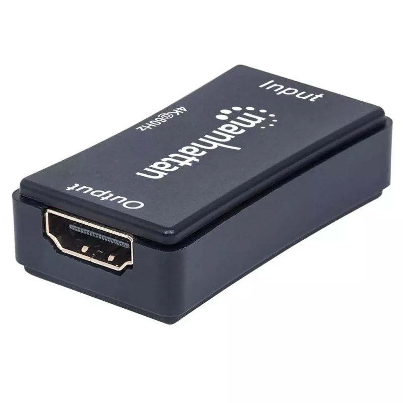 AV repeater Manhattan HDMI Repeater 4K@60Hz, 1xHDMI in/out, 600 MHz bandwidth, up to 40 m, micro‑USB power, black