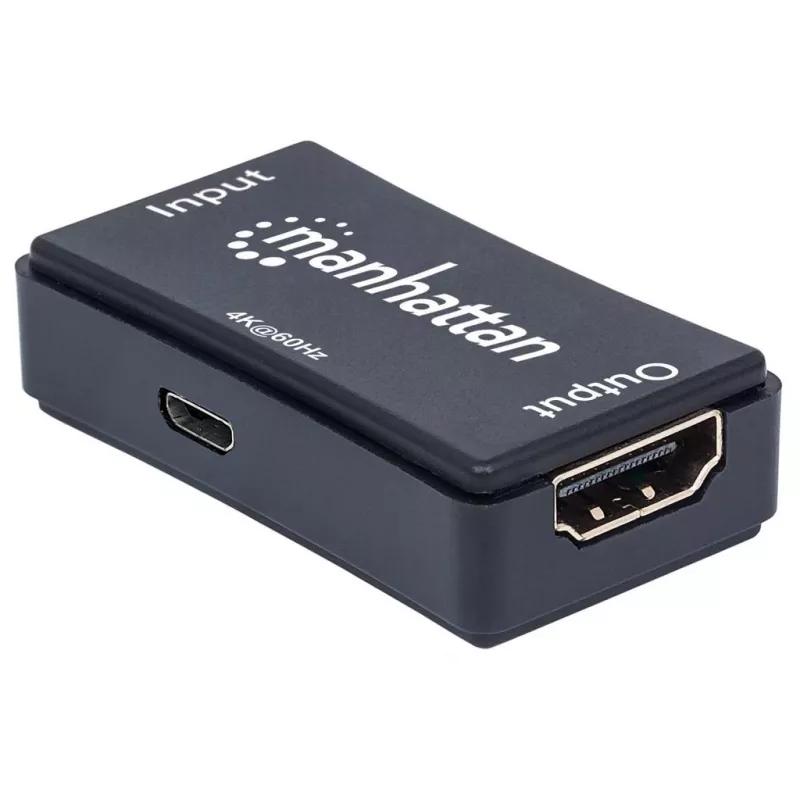AV repeater Manhattan HDMI Repeater 4K@60Hz, 1xHDMI in/out, 600 MHz bandwidth, up to 40 m, micro‑USB power, black