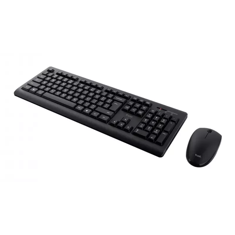 Wireless Keyboard and Mouse Set TRUST Primo — Full-size QWERTY US English Keyboard, RF USB-A Receiver, 1200 DPI Optical Mouse, Black