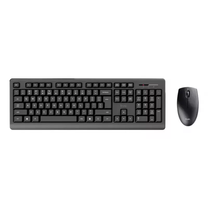 Wireless Keyboard and Mouse Set TRUST Primo — Full-size QWERTY US English Keyboard, RF USB-A Receiver, 1200 DPI Optical Mouse, Black