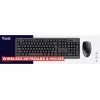 Wireless Keyboard and Mouse Set TRUST Primo — Full-size QWERTY US English Keyboard, RF USB-A Receiver, 1200 DPI Optical Mouse, Black