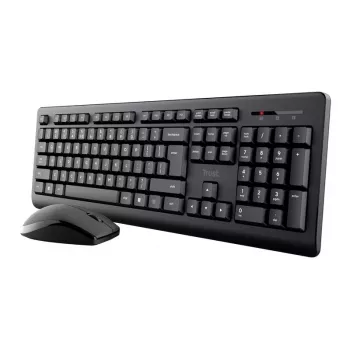 Wireless Keyboard and Mouse Set TRUST Primo — Full-size QWERTY US English Keyboard, RF USB-A Receiver, 1200 DPI Optical Mouse, Black