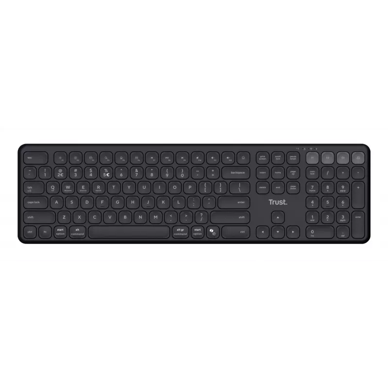 Keyboard TRUST Vaiya Universal USB RF Wireless Bluetooth — Full-size US English, USB-C charging, Scissor keys, Numeric keypad, Black