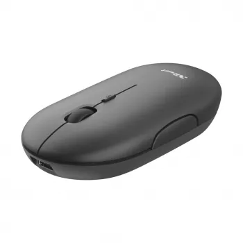 Trust Puck Rechargeable Wireless Ultra-Thin Mouse, Ambidextrous, Optical, RF Wireless + Bluetooth, 1600 DPI, Black