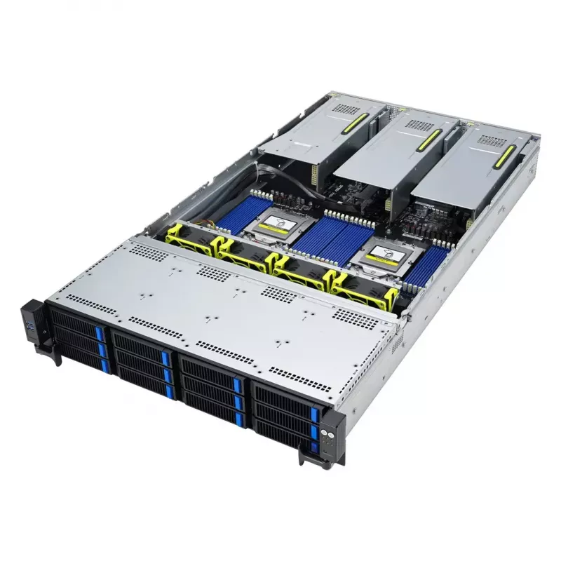 Rack server ASUS RS720A-E12-RS24U 2U Socket SP5, 2x CPU support, 24x 2.5 inch bays, 24 DIMM DDR5 slots, 2600W PSU, 10GbE