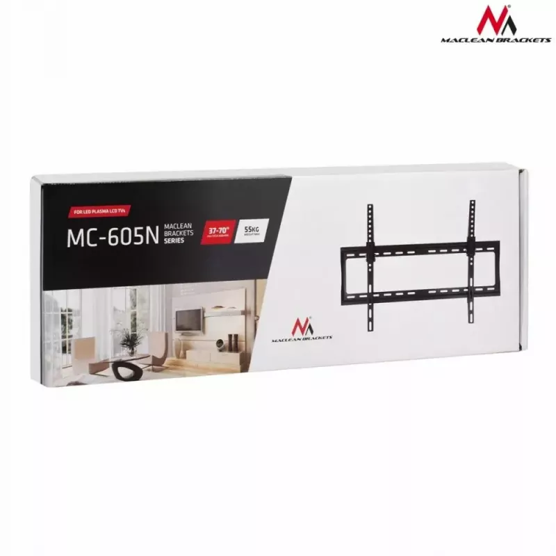 TV wall bracket MACLEAN MC-605, fixed tilt mount, VESA 75x75–600x400, up to 55 kg, for 32–80 in screens