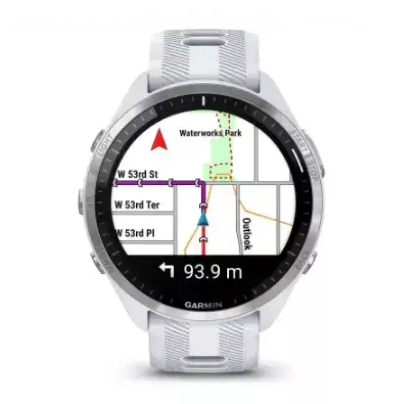 Smartwatch GARMIN Forerunner 965 — 47 mm titanium case, 1.4 inch AMOLED, 32 GB, 23-day battery, GPS/GLONASS/Galileo, white silicone band
