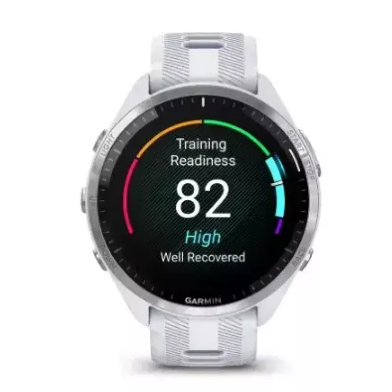 Smartwatch GARMIN Forerunner 965 — 47 mm titanium case, 1.4 inch AMOLED, 32 GB, 23-day battery, GPS/GLONASS/Galileo, white silicone band