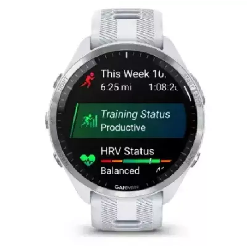 Smartwatch GARMIN Forerunner 965 — 47 mm titanium case, 1.4 inch AMOLED, 32 GB, 23-day battery, GPS/GLONASS/Galileo, white silicone band