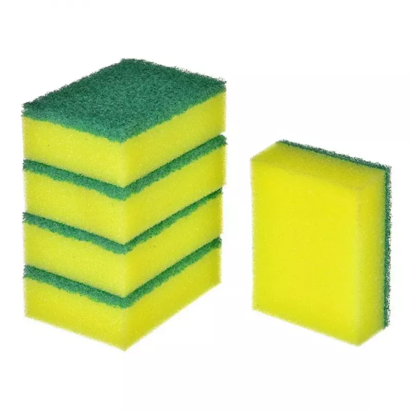 Sponge scourer VILEDA Tip-Top pack of 5, rectangular fibre pads 70×90×30 mm, yellow