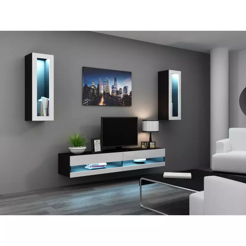 Cama Meble VIGO NEW 30/140/40 TV Stand, 1400×400×300 mm, Black Top, Particle Board, Black Frame