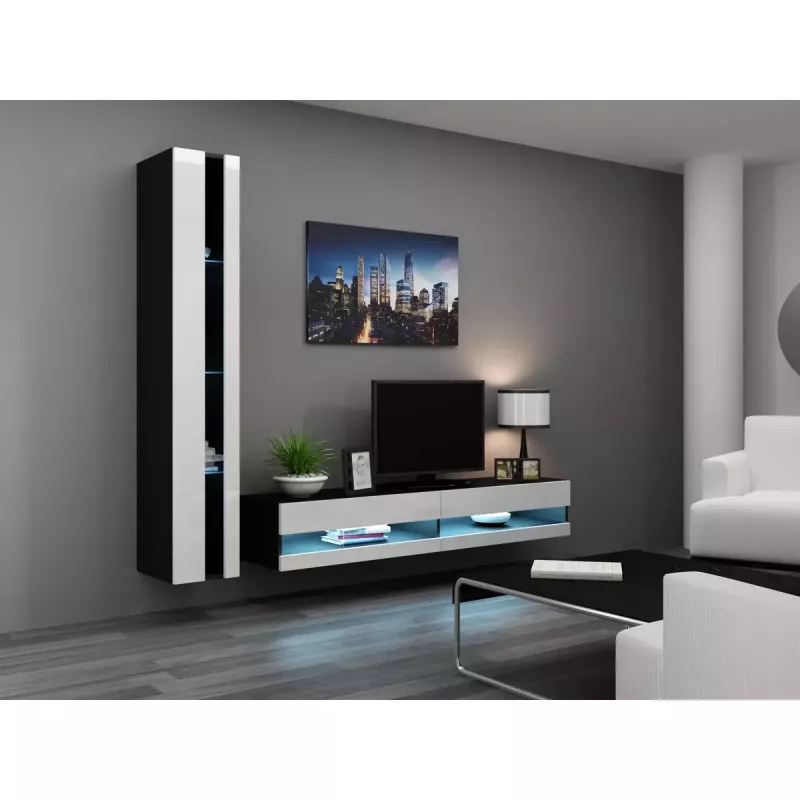 Cama Meble VIGO NEW 30/140/40 TV Stand, 1400×400×300 mm, Black Top, Particle Board, Black Frame