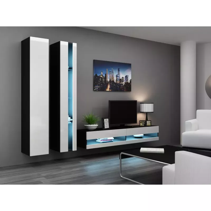 Cama Meble VIGO NEW 30/140/40 TV Stand, 1400×400×300 mm, Black Top, Particle Board, Black Frame