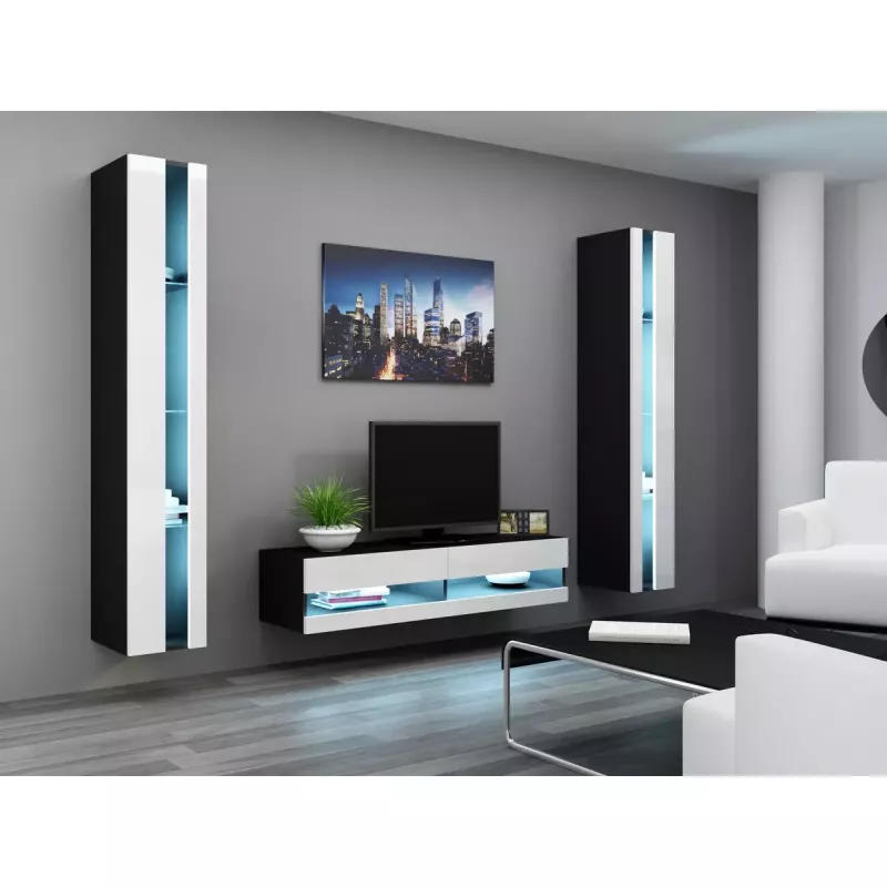 Cama Meble VIGO NEW 30/140/40 TV Stand, 1400×400×300 mm, Black Top, Particle Board, Black Frame