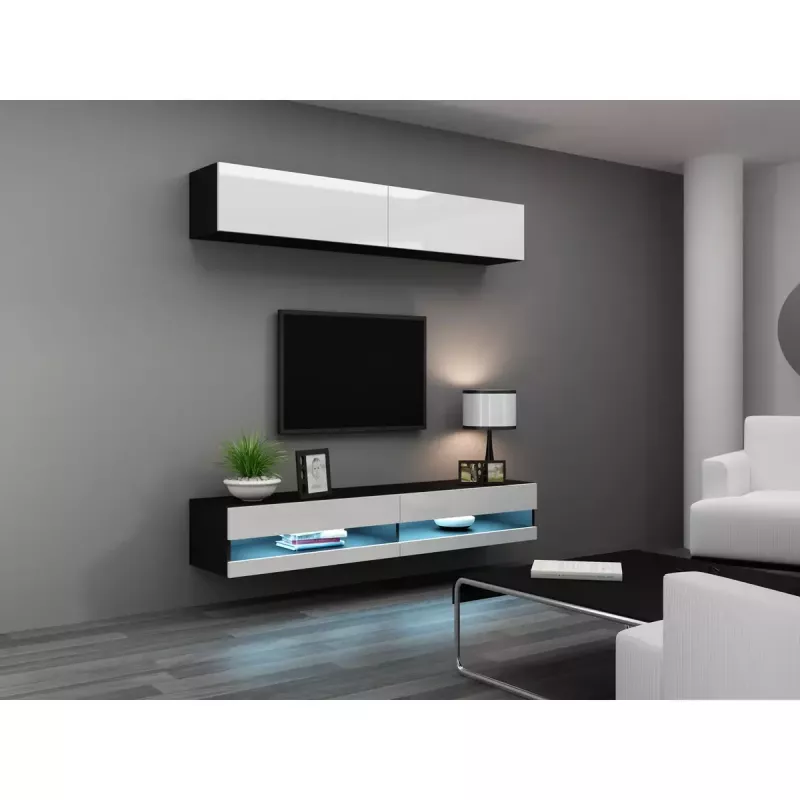 Cama Meble VIGO NEW 30/140/40 TV Stand, 1400×400×300 mm, Black Top, Particle Board, Black Frame